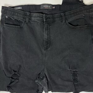 TORRID Premium Stretch SKY HIGH SKINNY Destroyed Black DENIM JEANS Sz 24R